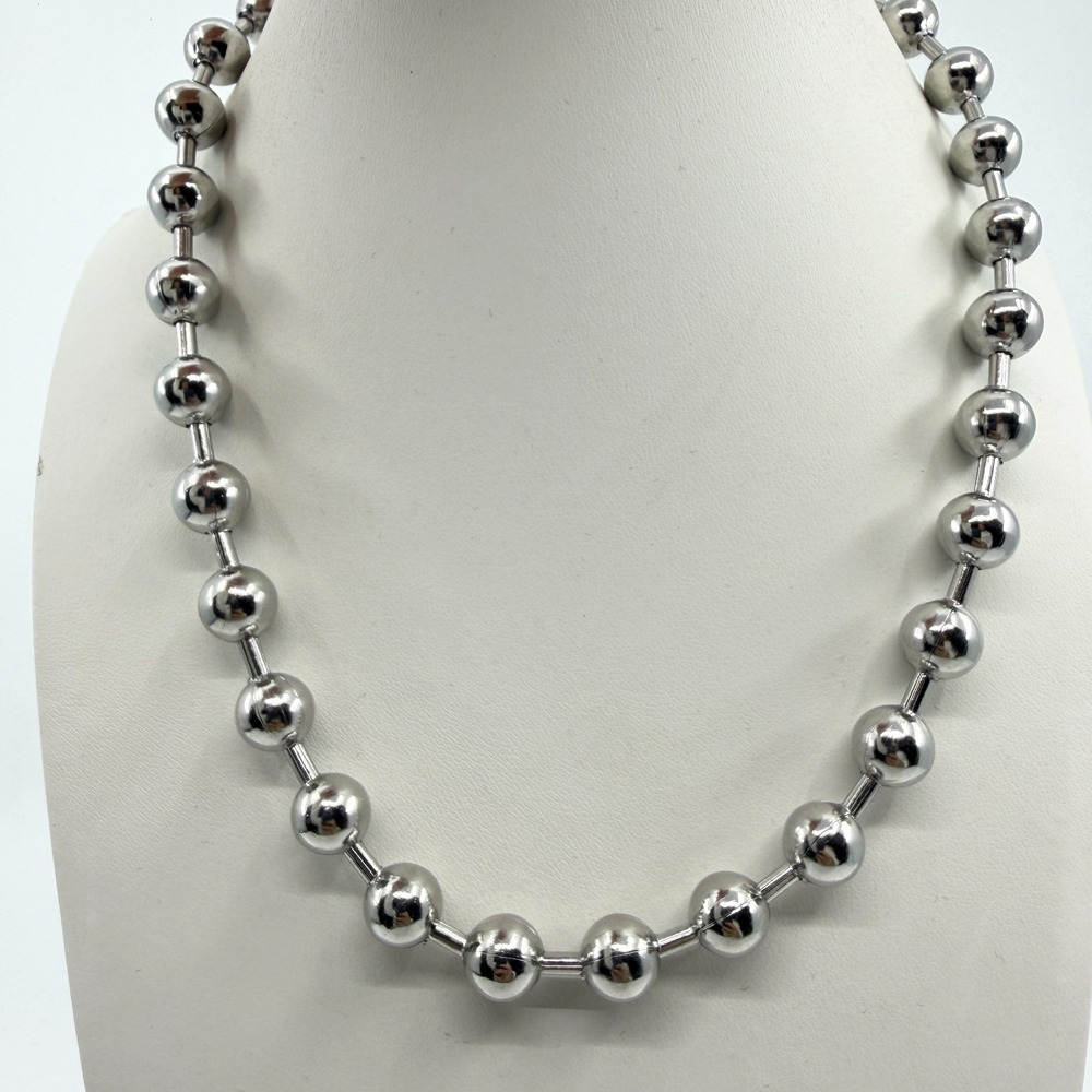 Chunky Silver Tone Metal Ball Bead Necklace - Industrial Boho Chic